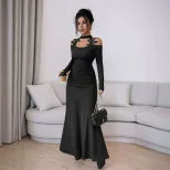 Elegant Black Lace Bodycon Dress for Women Long Sleeve Slim Fit Spring Summer Style Wholesale Av