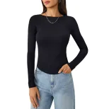 Womens Slim Fit High Stretch Knit Long Sleeve T Shirt Casual Fashion Spring Summer Collection Wh
