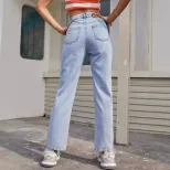 High Waisted Slim Fit Straight Leg Jeans Womens Denim Trousers Casual Wear for Spring and Summer