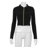 Womens Slim Fit Long Sleeve Zip Up Cardigan Sexy Backless Design American Style Casual Wear for