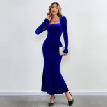 Velvet Mermaid Maxi Dress Long Sleeve Bodycon Fit Elegant Design Perfect for Parties and Formal