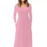 Long Sleeve Maxi Dress Solid Color Elegant Design Perfect for Fall Occasions Wholesale Available