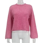 Knit Sweater Round Neck Long Sleeve Sexy Backless Tie Design Short Style Casual Wear for Autumn