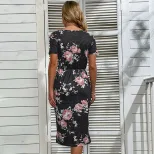 Summer Floral T Shirt Dress Casual Style Black Color Comfortable Fabric Perfect for Everyday Wea
