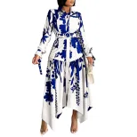 Plus Size Womens Dress Elegant Floral Print Irregular Hem Lapel Collar Casual or Formal Occasion