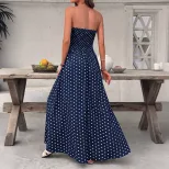 French Style Sleeveless Maxi Dress Polka Dot Design Elegant Vacation Wear Perfect for Summer Eve