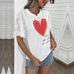 Printed White Short Sleeve T Shirt Summer Style Casual Fit Valentines Day Gift Wholesale Availab