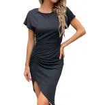 Summer Casual Solid Color Bodycon Dress Irregular Hem Elegant Fit Versatile Style Wholesale Avai