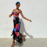 Summer Womens Strapless Dress Floral Print Fringe Hem Mid Length Beach Vacation Style Wholesale