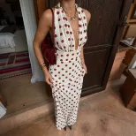 Summer Womens Dress Fashionable Polka Dot Print Sexy Halter Neck Backless Bodycon Maxi Perfect f