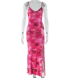 Sleeveless V Neck Floral Print Midi Dress Backless High Slit Elegant Style Perfect for Summer Ev