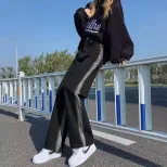 欧洲站牛仔裤女2023春秋新款韩版学生百搭显瘦宽松拼接直筒长裤潮