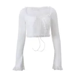 French Style Square Neck Knitted Cardigan with Tie Long Sleeve Chic Elegant Winter Fashion Set w