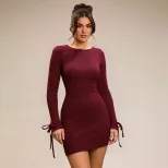 Sexy Backless Long Sleeve Mini Dress Red Color Spring Summer Style Perfect for Parties and Gathe