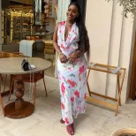 Casual Floral Print Maxi Dress Waist Defining Backless Elegant Style Perfect for Parties and Sum