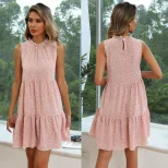 Floral Summer Dress Sleeveless Round Neck Pleated Design Casual Wear for Women Wholesale Availab
