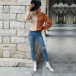 Womens Long Sleeve T Shirt Color Block Design Comfortable Fabric Casual Style Perfect for Autumn