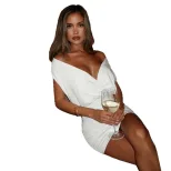 Elegant V Neck Sleeveless Bodycon Dress Solid Color Waist Defining Short Length Perfect for Offi