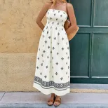 Geometric Print Strapless Dress Summer Vacation Style Vintage Ethnic Design Available for Wholes