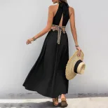 Bohemian Style Hollow Out Maxi Dress Ethnic Pattern Woven Strap Details Elegant Summer Wear Whol