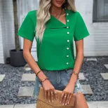 Casual Loose Fit Short Sleeve Shirt Solid Color Spring Summer Versatile Design Wholesale Availab