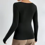 Womens Long Sleeve T Shirt Minimalist Design Solid Color Elegant Style Perfect for Spring Summer