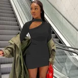 Elegant Womens Bodycon Dress Solid Color Hollow Out Mesh Paneling Perfect for Parties and Events