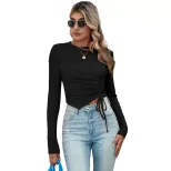 Womens Short Sleeve T Shirt Comfortable Casual Irregular Hem Pleated Design Summer Wear Wholesal