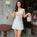 Lace Trimmed Sheer Slip Dress Sweet Elegant Feminine Style Perfect for Spring Occasions Wholesal