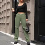 Womens Distressed Wide Leg Straight Jeans Casual Style European and American Fashion Perfect for