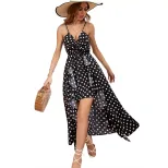Polka Dot Strapless Asymmetrical Ruffle Dress Womens Fashion Trendy Style Summer Occasion Wholes