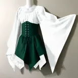 Renaissance Style Long Sleeve Dress Bell Sleeves Patchwork Design Elegant Fabric Perfect for Eve