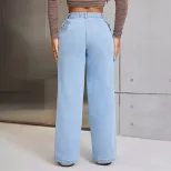 Wide Leg Denim Trousers Casual Style Large Pockets Comfortable Fit Womens Fashion for Everyday W