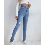 Womens Slim Fit Stretch Denim Pants Mid Rise Tapered Leg Fashionable Design Casual Wear Ready to