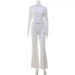 Floral Print Long Sleeve Loungewear Set Ruffled Edges Comfortable Fit Casual Style Perfect for S