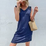 Summer Womens Dress Ruffle Trim Polka Dot Sleeveless Casual Wear or Beach Outing Wholesale Avail
