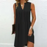 A Line Sleeveless Dress Multi Color V Neck Floral Print Summer Casual Wear Ready to Ship bulk or