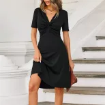 French Style V Neck Bodycon Dress Slim Fit Elegant Chic Perfect for Parties and Events Wholesale