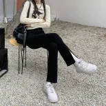 高腰显瘦牛仔裤女2023春季新款韩版学生百搭前开叉时尚休闲直筒裤