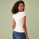 High Waisted Cropped T Shirt Cotton Fabric Slim Fit Short Sleeve Trendy Design Summer Casual Wea