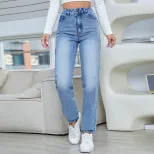 High Waisted Straight Leg Jeans for Women Trendy Design Casual Everyday Wear Wholesale Available