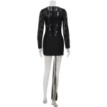 Long Sleeve Lace Panel Bodycon Dress Sexy Fit Elegant Design Autumn Fashion Wholesale Available