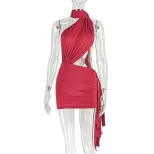 Womens Bodycon Mini Dress Solid Color Sexy Backless Ruched Design Adjustable Straps Casual Stree