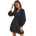 Black Polka Dot Long Sleeve V Neck Dress for Women Casual Elegant Style Available in S to XL Wholesale Ready to Ship