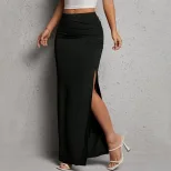 Elegant High Slit Midi Skirt Slim Fit Versatile Style Summer Essential Wholesale Available facto