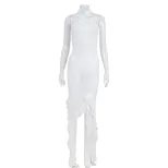 Chic Bodycon Dress Strapless Ruffled Hem Mesh Overlay Elegant Evening Wear Wholesale Available