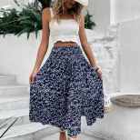 Summer Floral Midi Skirt Casual Fresh Style Blue Color Perfect for Vacation Wear Wholesale Avail