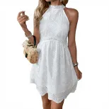 Sleeveless White Dress High Neck Hollow Out Design Elegant Style Perfect for Summer Events OEM A