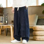 Mens Corduroy Lantern Pants Plus Size Retro Straight Leg Loose Fit Casual Style Autumn Winter Co
