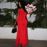 Elegant Solid Color Off Shoulder Midi Dress Fitted Silhouette Dolman Sleeves Versatile for Parti